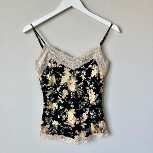 The Limited | Y2K Floral Satin and Lace Trim Cami Tank Top